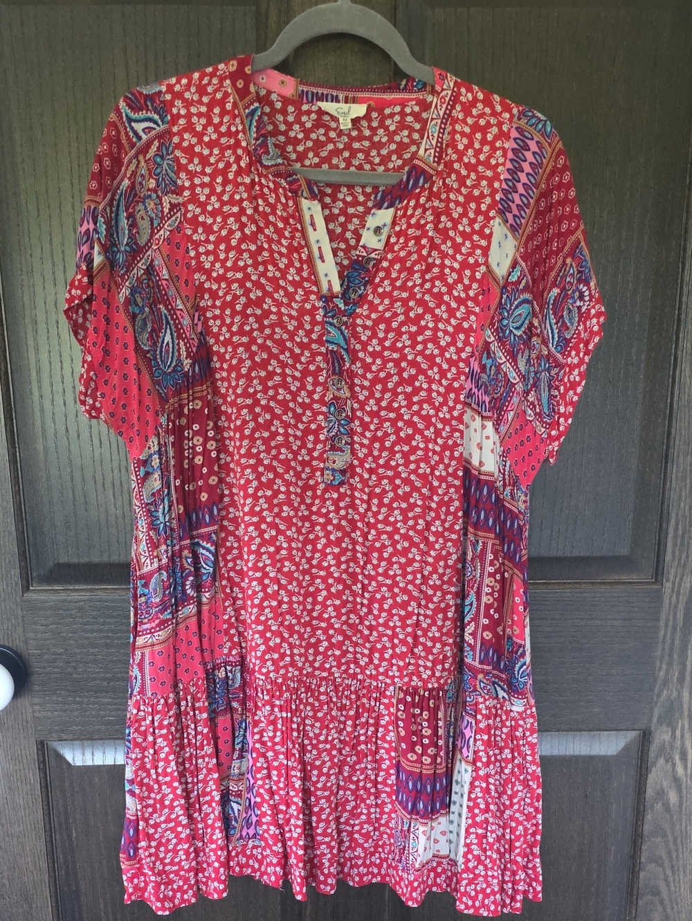 Easel Red Mixed-Print Tunic Top/Dress